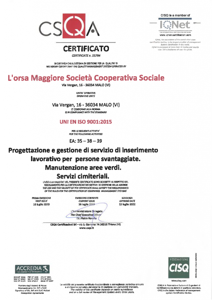 Certificato Orsa 2019